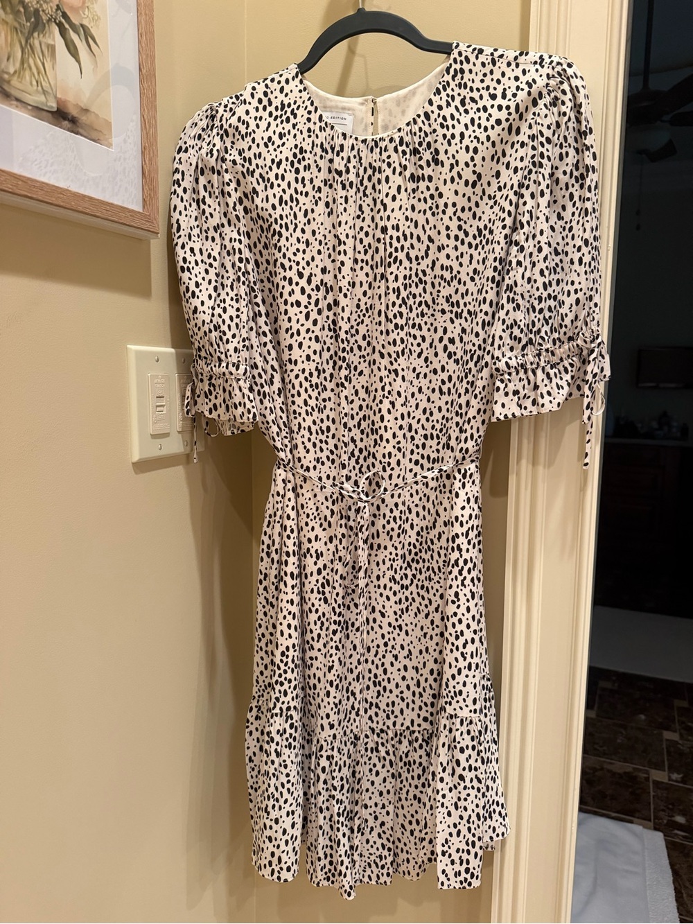 Women's Cream Spot-Print Tie-Waist Dress